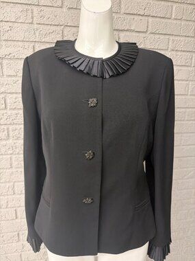 Sunny Choi Women’s Black Sunray Pleaded Trim Ornate Button Jacket Size 10